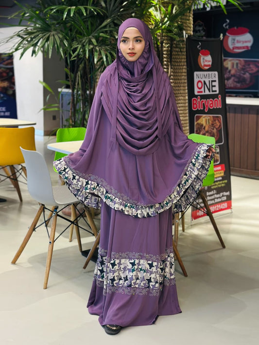 পার্টি কালেকশন বোরকা ও হিজাব কম্বো সেট 🌸 - ল্যাবেন্ডা