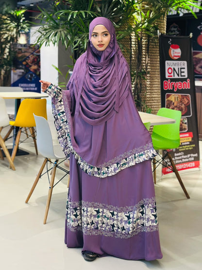 পার্টি কালেকশন বোরকা ও  হিজাব কম্বো সেট 🌸 - ল্যাবেন্ডা