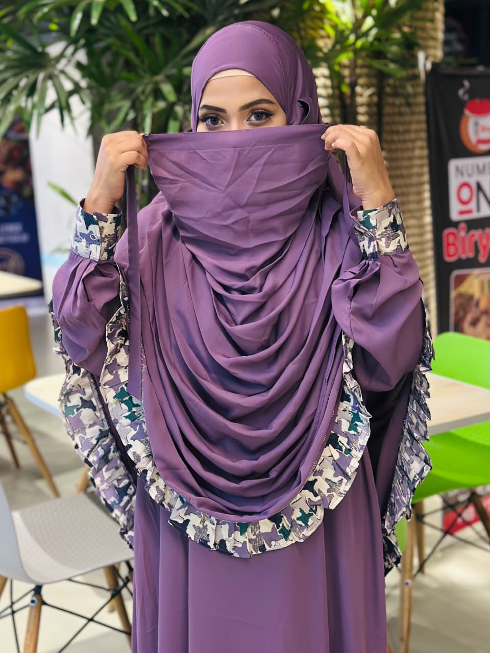 পার্টি কালেকশন বোরকা ও  হিজাব কম্বো সেট 🌸 - ল্যাবেন্ডা